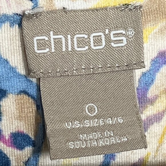 Chicos Abstract Paisley Dress Small Blue Yellow Short Sleeve Stretch - Picture 7 of 11